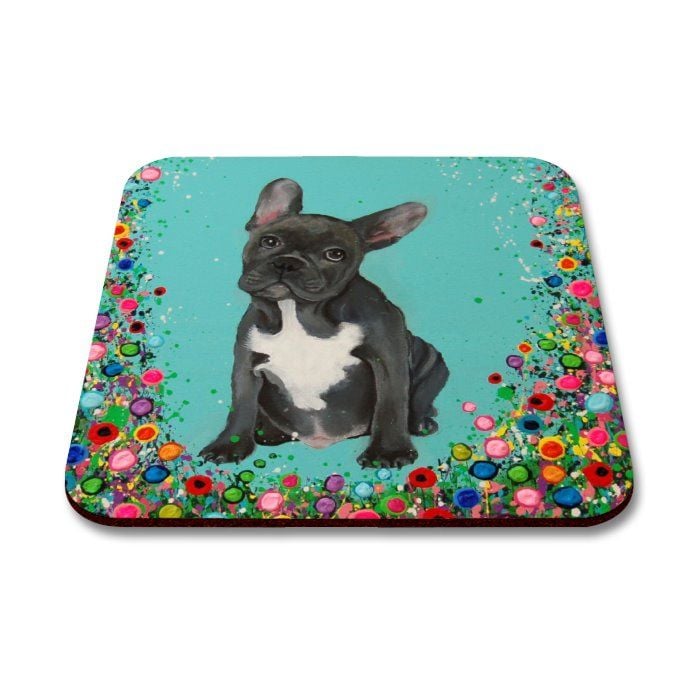Jo Gough - French Bull Dog with flowers Coaster