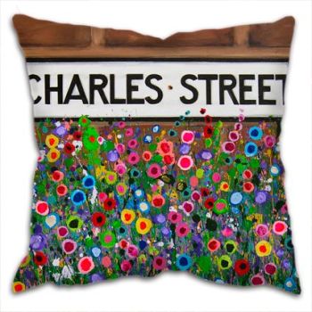 Jo Gough - Charles St Hoole Chester with flowers Cushion