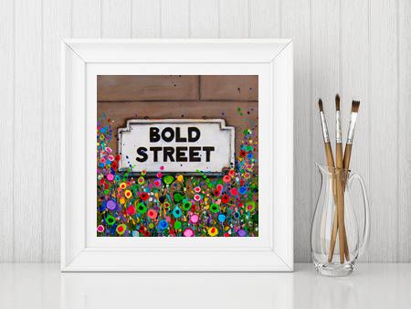 Jo Gough - Bold St Sign Liverpool with flowers Print From £10