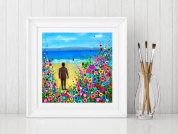 Jo Gough - Crosby Beach Iron Man with flowers Print From £10