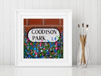 Jo Gough - EFC Goodison Park Sign with flowers Print From £10