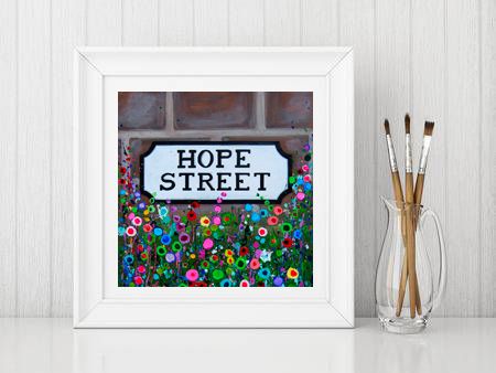 Jo Gough - Hope St Sign Liverpool with flowers Print From £10