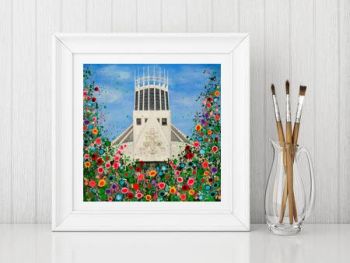 Jo Gough - Liverpool Metropolitan Cathedral with flowers Print From £10