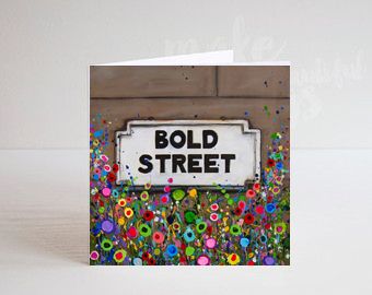 Jo Gough - Bold St Sign Liverpool with flowers Greeting Card