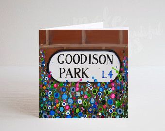 Jo Gough - EFC Goodison Park Sign with flowers Greeting Card