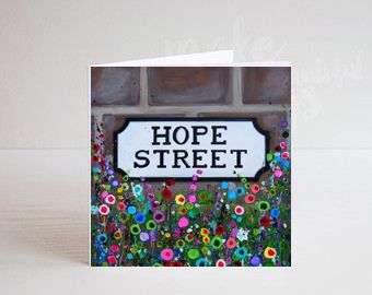 Jo Gough - Hope St Sign Liverpool with flowers Greeting Card