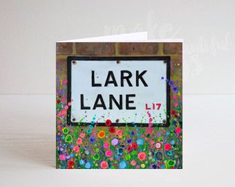 Jo Gough - Lark Lane Sign Liverpool with flowers Greeting Card