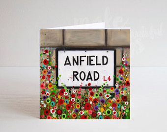 Jo Gough - LFC Anfield Rd Sign with flowers Greeting Card