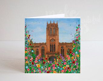 Jo Gough - Liverpool Anglican Cathedral with flowers Greeting Card