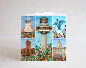 Jo Gough - Liverpool Landmarks with flowers Greeting Card