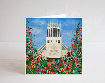 Jo Gough - Liverpool Metropolitan Cathedral with flowers Greeting Card