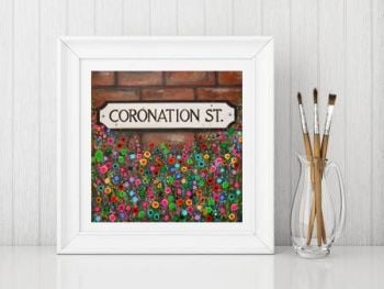 Jo Gough - Coronation Street Sign Manchester with flowers Print From £10
