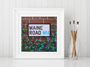 Jo Gough - MCFC Maine Road Street Sign with flowers Print From £10