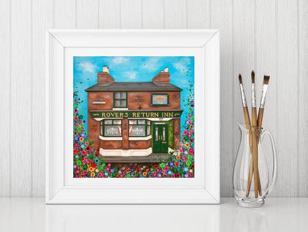 Jo Gough - The Rovers Return Pub Manchester with flowers Print From £10