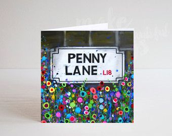 Jo Gough - The Beatles Penny Lane St Sign with flowers Greeting Card