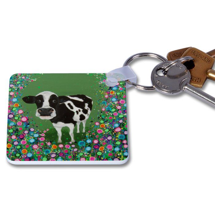 Jo Gough - Cow with flowers Key Ring