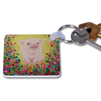 Jo Gough - Piglet with flowers Key Ring