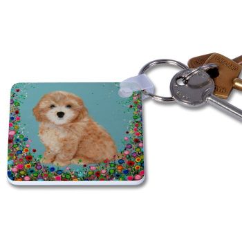 Jo Gough - Cockapoo with flowers Key Ring