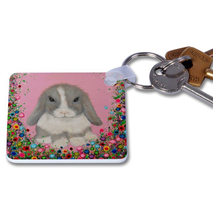 Jo Gough - Mini Lop Rabbit with flowers Key Ring