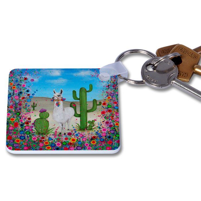 Jo Gough - Llama with flowers Key Ring