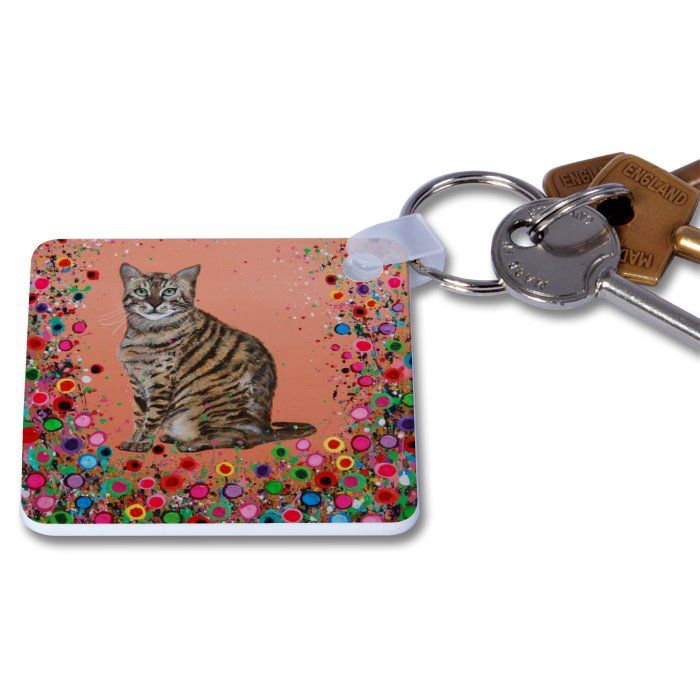 Jo Gough - Cat with flowers Key Ring
