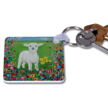 Jo Gough - Welsh Lamb with flowers Key Ring