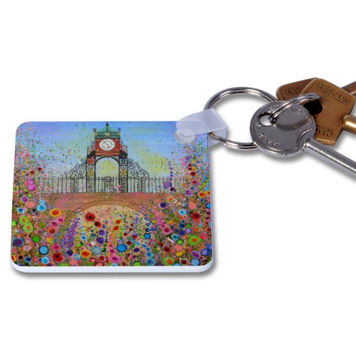 Jo Gough - Chester Clock with flowers Key Ring