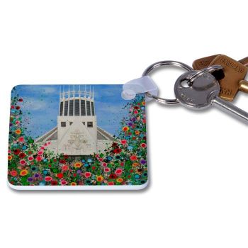 Jo Gough - Met Cathedral with flowers Key Ring