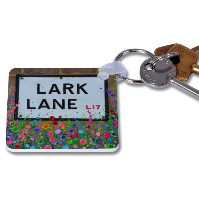 Jo Gough - Lark Lane with flowers Key Ring