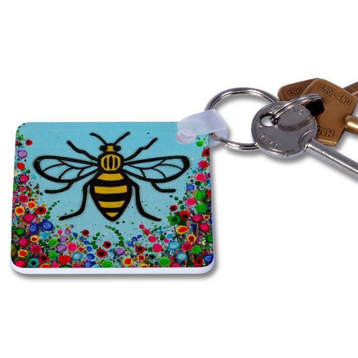 Jo Gough - Manchester Bee with flowers Key Ring