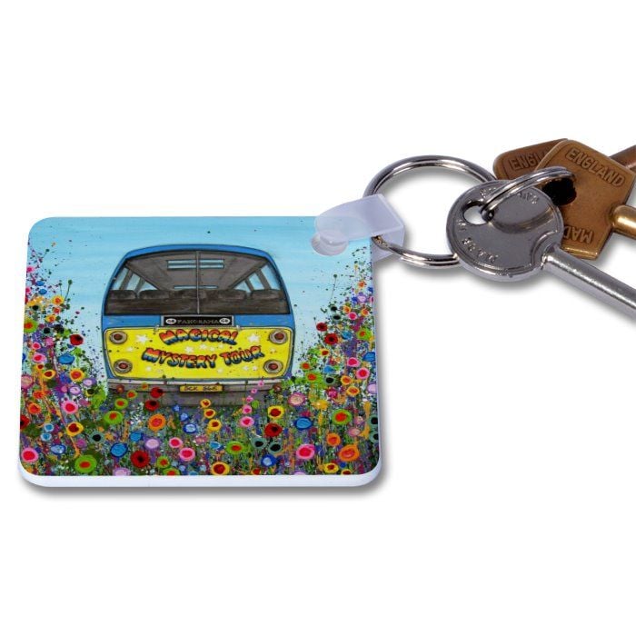 Jo Gough - Magical Mystery Tour Bus with flowers Key Ring