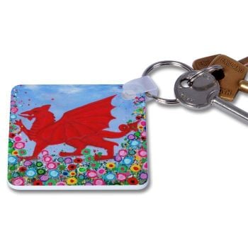 Jo Gough - Welsh Dragon with flowers Key Ring