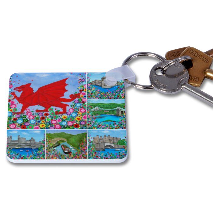 Jo Gough - Welsh Montage with flowers Key Ring