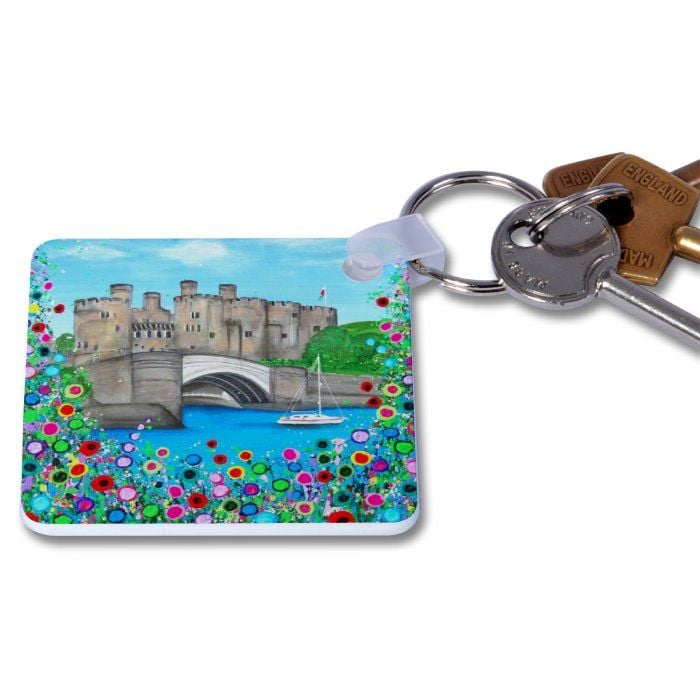 Jo Gough - Conwy Castle with flowers Key Ring