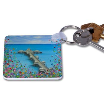 Jo Gough - Llandudno Pier with flowers Key Ring
