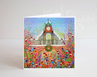 Jo Gough - A Festive Chester Clock with flowers Christmas Card