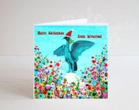 Jo Gough - A Festive Liver Bird with flowers Christmas Card