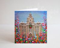 Jo Gough - A Festive Liver Building with flowers Christmas Card