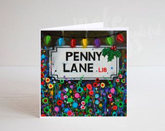 Jo Gough - A Festive Penny Lane St Sign with flowers Christmas Card