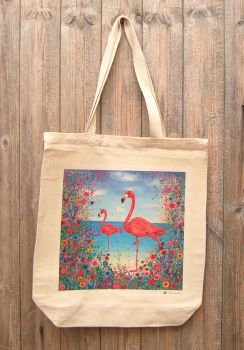 Jo Gough - Flamingo with flowers Tote Bag