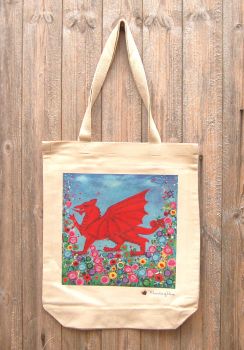 Jo Gough - Welsh Dragon with flowers Tote Bag