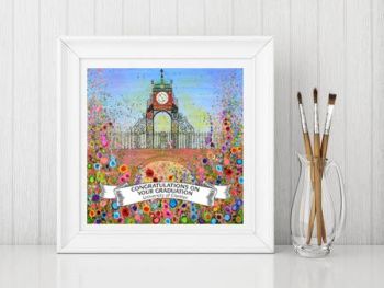 Jo Gough - Chester Clock with flowers - Graduation Print