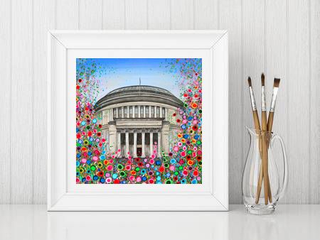 Jo Gough - Manchester Central Library with flowers Print