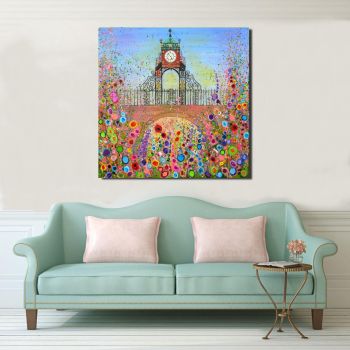 Jo Gough - Chester Clock with flowers Hand Embellished Canvas Print From £125