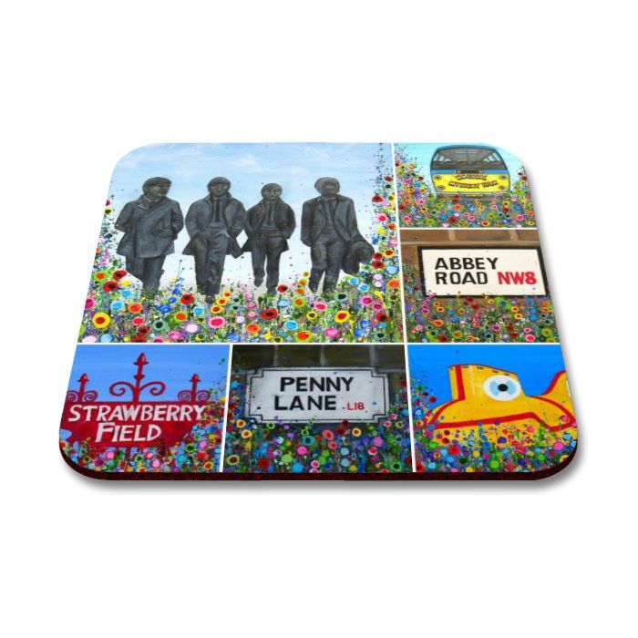 Jo Gough - Beatles Statues with flowers Coaster