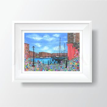 Jo Gough - The Albert Dock with flowers A4 Print 