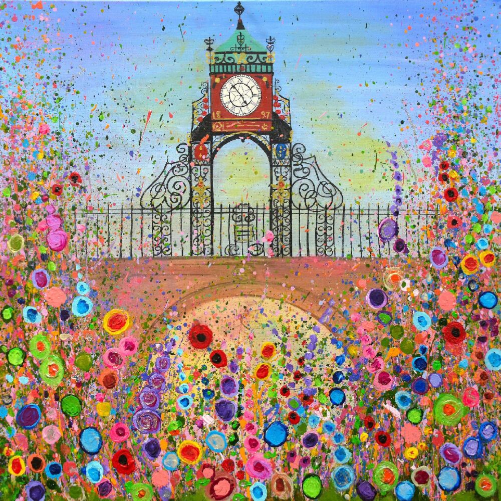 Jo Gough - Chester Clock with flowers Canvas Print From £85
