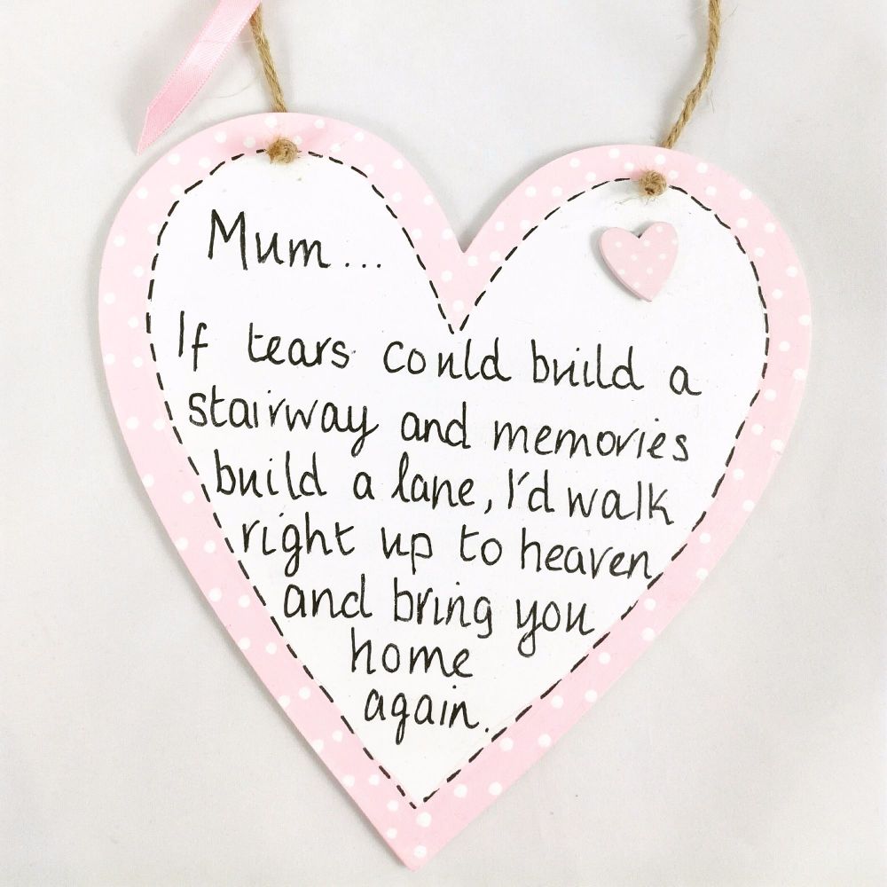 Mum Mother memorial gift heaven angels gifts heart plaque wood sign hand pa