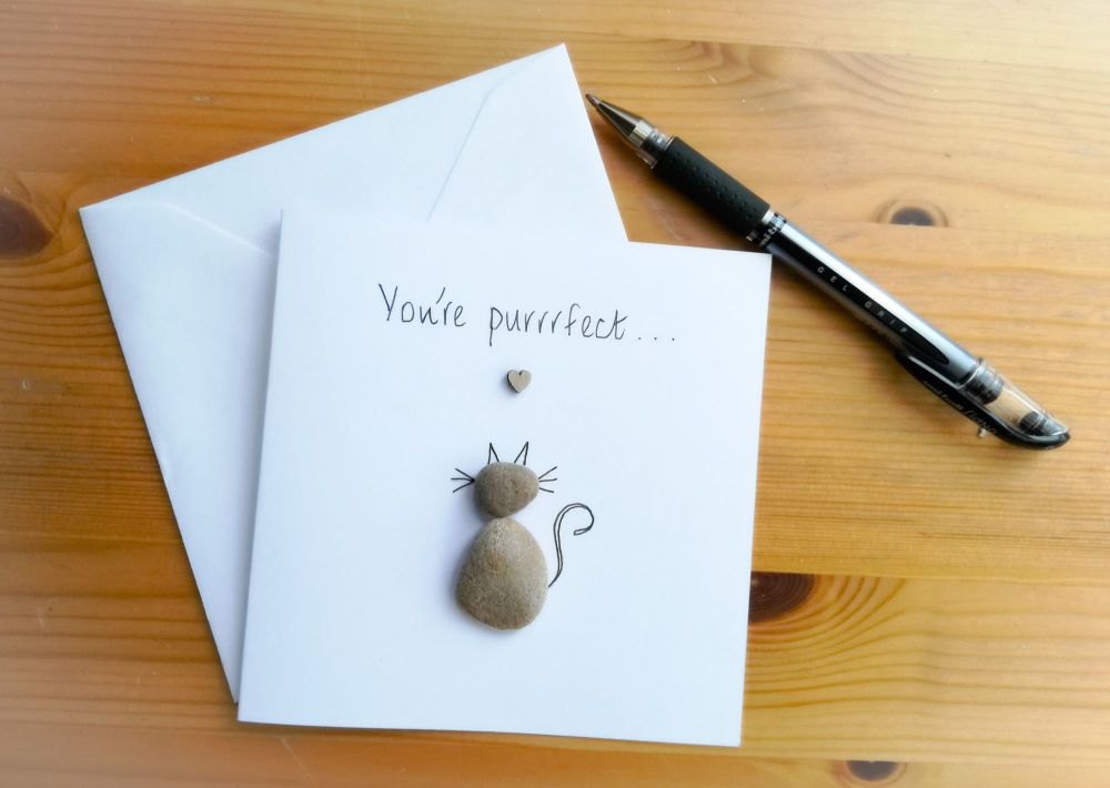 Pebble Art Card Anniversary Cat Lover Personalised