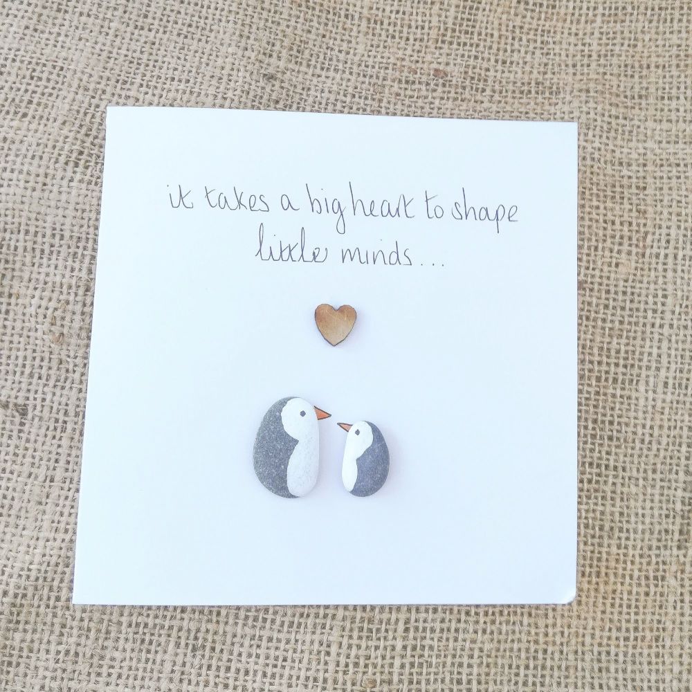 Pebble Card Penguin Thank you Teacher fully personalised
